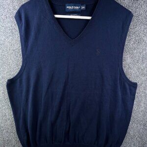 Polo Golf Ralph Lauren Navy Blue Cotton XL Sleeveless Vest V Neck Knit Mens